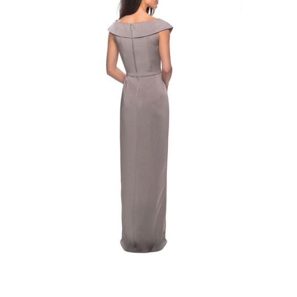 La Femme 25206 Ruched Cap Sleeved Long Gown in Pewter Size 14 NWT - Picture 2 of 5